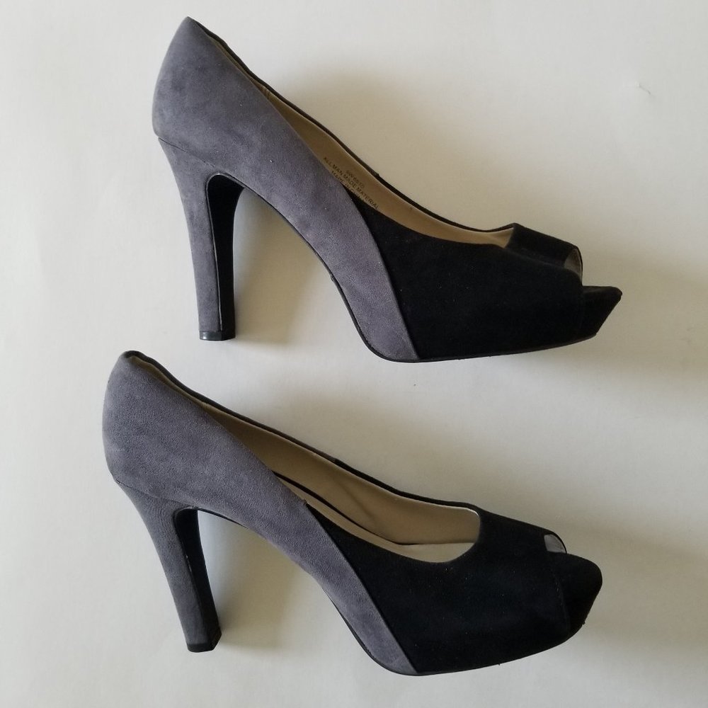 Cato Gray and Black Suede Peep-Toe Heels (size 9W)